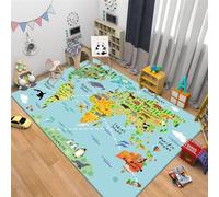 WealthyNest Cartoon World Map Kids Rug, Ocean Animal Pattern Rugs, Soft Low-pile Non-slip Decorative Area Rug, Suitable for Living Room, Bedroom, Children's Room (D,120 * 160cm)
