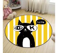 WealthyNest Round Children's Cartoon Rug 3D Animal Carpet Cute Cat Area Rug Non-slip Wipeable Suitable for Living Room, Bedroom, Children's Room Crawling Rugs (A,80cm)