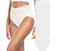 Wealurre Underwear Women High Waist Cotton Knickers Ladies Panties Full Coverage Briefs Multipack(6005 White,XXL)