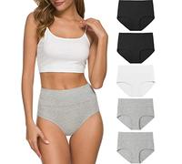 Wealurre Women High Waist Cotton Knickers C Section Underwear Ladies Full Coverage Briefs Tummy Control Panties Underpants Multipack 5 (1002 B/W/G,M)