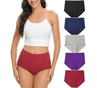 Wealurre Women High Waist Cotton Knickers C Section Underwear Ladies Full Coverage Briefs Tummy Control Panties Underpants Multipack 5 (1002 winered,L)