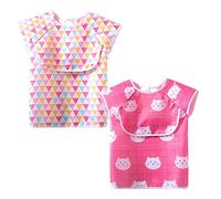 Weaning Bib with Sleeves by Little Dimsum | Short Sleeves Waterproof Feeding Bibs Baby Bibs Apron Coverall with Top Large Pocket Bag for Babies &Toddlers(Pink)