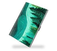 Weaninyiu Business Card Metal Slim Organizer, Professional Stainless Steel Square Pocket Wallet for Office Workers, Compact and Portable for Pockets (Green Forest)