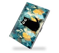 Weaninyiu Business Card Metal Slim Organizer, Professional Stainless Steel Square Pocket Wallet for Office Workers, Compact and Portable for Pockets (Cat and Leaf)