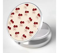 Weaninyiu Pill Box, 3 Compartment Portable Travel Medicine Box with Mirror, Compact and Cute, Fits in Purse and Pocket, Medicine and Vitamin Organizer (Cherry)