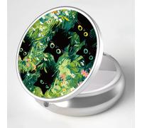 Weaninyiu Pill Box, 3 Compartment Portable Travel Medicine Box with Mirror, Compact and Cute, Fits in Purse and Pocket, Medicine and Vitamin Organizer (Grass and Cat)