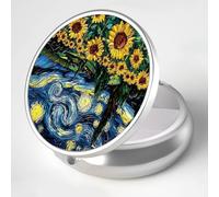 Weaninyiu Pill Box, 3 Compartment Portable Travel Medicine Box with Mirror, Compact and Cute, Fits in Purse and Pocket, Medicine and Vitamin Organizer (Sunflower)