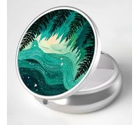 Weaninyiu Pill Box, 3 Compartment Portable Travel Medicine Box with Mirror, Compact and Cute, Fits in Purse and Pocket, Medicine and Vitamin Organizer (Forests)