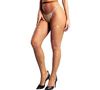 WEANMIX Fishnet Stockings Lace Patterned Tights High Waist Pantyhose Fishnets for Women, B05-coffee-rhinestone Fishnet, One size