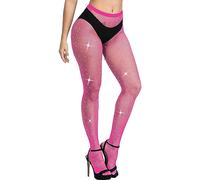 WEANMIX Fishnet Stockings Lace Patterned Tights High Waist Pantyhose Fishnets for Women, B08-fuchsia-rhinestone Fishnet, One size