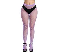 WEANMIX Fishnet Stockings Lace Patterned Tights High Waist Pantyhose Fishnets for Women, B09-purple-rhinestone Fishnet, One size