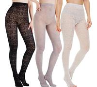 WEANMIX Fishnet Stockings Lace Patterned Tights High Waist Pantyhose Fishnets for Women, B10- Phoenix Black+ Grey+ White, One Size