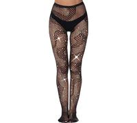 WEANMIX Lace Patterned Fishnet Stockings Thigh High Pantyhose Black Tights for Women, A04- Snake Sparkle Rhinestone, One Size