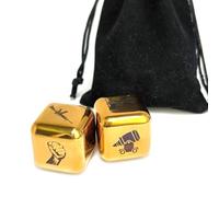 Weapon-Themed Stainless Steel Metal Dice Set for RPG & Tabletop Gaming - Laser-Engraved Hollow D6 Dice with Dual-Dice Combat Mode, Damage Strength Markings + Velvet Pouch (Set of 2)