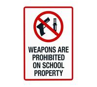 Weapons Are Prohibited On School Property With Graphic Warning Sign, Retro Security Sign, Metal Caution Street Tin Sign, Vintage Safety Signs, Business Wall Decor 6x8 Inch