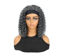 Wear and Go Glueless 12 Inch Dark Silver Kinky Curly Headband Wig, Grey Deep Women Short Glueless No Lace Hair Wigs for Daily Use(Grey)