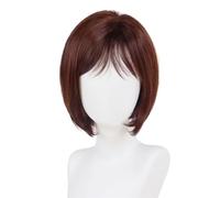 Wear and Go Glueless 12inch Layered Mid-Length Bob Wig with Bangs, Straight Auburn Highlighted Synthetic Wigs for White Women for Daily Party(Mixed Auburn)