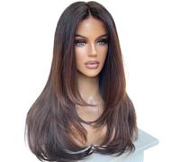 Wear and Go Glueless 13x4 HD Lace Front Realistic Hairline Wigs with Bangs,Layered Body Wave Pre Plucked Cut Synthetic Glueless Wig for Women(18 inch)