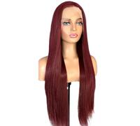 Wear and Go Glueless 13x6 Burgundy Red Lace Front Wigs,Pre Plucked Long Straight Glueless Synthetic Wig,Ready to Wear for Black Women Daily Party Use(26 inch)