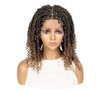 Wear and Go Glueless 14 Inch Brinbea HD Lace Front Knotless Short Wigs for Women,Bob Box Braid Hair Synthetic Braided Wig(1B-27)