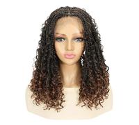 Wear and Go Glueless 16inch Hd Lace Front Braided Synthetic Curly Wigs For Women，Knotless Boho Braideds Short Box Braid Wig For Daily Use(Dark brown)