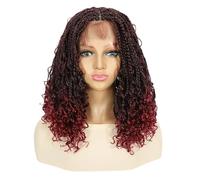 Wear and Go Glueless 16inch Hd Lace Front Braided Synthetic Curly Wigs For Women，Knotless Boho Braideds Short Box Braid Wig For Daily Use(1B-BUG)