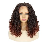 Wear and Go Glueless 16inch Hd Lace Front Braided Synthetic Curly Wigs For Women，Knotless Boho Braideds Short Box Braid Wig For Daily Use(T1B-350)