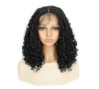Wear and Go Glueless 16inch Hd Lace Front Braided Synthetic Curly Wigs For Women，Knotless Boho Braideds Short Box Braid Wig For Daily Use(Natural Black)