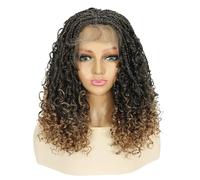 Wear and Go Glueless 16inch Hd Lace Front Braided Synthetic Curly Wigs For Women，Knotless Boho Braideds Short Box Braid Wig For Daily Use(Light Brown)
