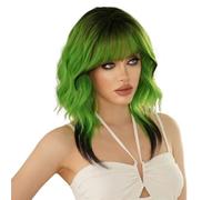 Wear and Go Glueless 20 inch Green Wavy Wigs with Bangs,Body Wave Glueless Synthetic Fiber Wig,Colorful Loose Curly Hair for Women