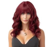 Wear and Go Glueless 22 Inch Long Straight Wig with Bangs, Women Natural Hair Synthetic Wigs for Daily, Party, Halloween,Cosplay(Wine Red)