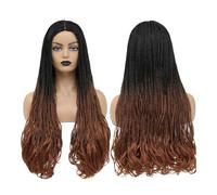 Wear and Go Glueless Braided Black Wigs for Women, 26" Boho Box Braid Lace Front Wig, Long Curly Ends Messy Synthetic Heat Resistant Hairs(1B 30 Color)