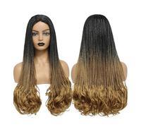 Wear and Go Glueless Braided Black Wigs for Women, 26" Boho Box Braid Lace Front Wig, Long Curly Ends Messy Synthetic Heat Resistant Hairs(1B 27 Color)