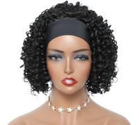 Wear and Go Glueless Curly Headband Wigs for Black Women, Synthetic Kinky Wig, 10inch Shoulder Length Deep Wave Wear and Go Beginners Friendly for Daily
