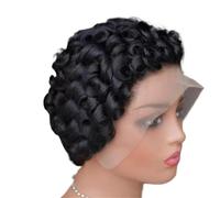 Wear and Go Glueless Curly Pixie Cut 13x4 Lace Front Human Hair Wigs, Frontal Short Layered Glueless Pre Plucked Deep Wave Wig With Bang For Black Women