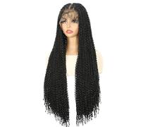 Wear and Go Glueless Knotless Boho Braided Wigs,13x4'' HD Lace Front Long Synthetic Braideds Wig for Women(Black,24 inch)