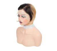Wear and Go Glueless Pixie Human Hair Straight Bob 13X4 Lace Front Wigs,6 Inch Side Part Short Wig For Black Women Pre Cut Hairs With Plucked(Black with Blonde)