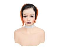 Wear and Go Glueless Pixie Human Hair Straight Bob 13X4 Lace Front Wigs,6 Inch Side Part Short Wig For Black Women Pre Cut Hairs With Plucked(Black with Orange)