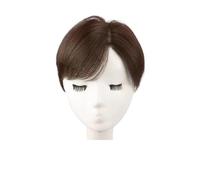 Wear and Go Glueless Short Human Hair Topper Side Part for Women,Invisible Base,Fluffy Toupee Clip in Wiglet Hairpiece for Thinning Hairs,360° 3D Full Coverage(Dark Brown)