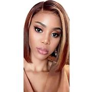 Wear and Go Glueless Short Layered Mix Blonde Bob Wig with Bangs, Synthetic Straight Hair for Women Daily Use