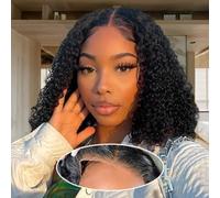 Wear And Go Glueless Wigs 12 Inch Curly Bob Wig Human Hair 4x4 Pre Cut Lace Closure Short Kinky Bob Human Hair Wig For Woman Middle Part 150% Density Human Hair No Glue Needs Easy To Wear For Beginner