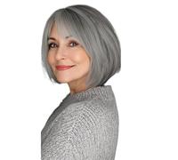 Wear and Go Glueless Women Real Human Hairs Toppers for Thinning Hair,Middle Part Clip in Bangs Topper Hairrs Pieces for Daily Use(Grey,20CM)