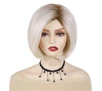 Wear and Go Glueless Women's Fashion Hairs Short Platinum Bob Wigs, Brown Roots Straight Synthetic Ombre Hair Party Wig for Lady