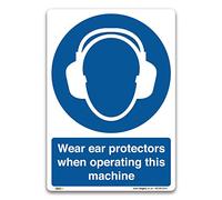 Wear Ear Protectors When Operating This Machine Sign, A4 297x210mm, Self-adhesive Vinyl Sticker, PPE Mandatory Health and Safety Signs