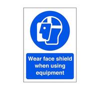Wear face shield when using equipment - safety sign, ppe clothing, ppe, protective clothing - High tack self-adhesive sticker (200mm x 150mm) Viewing Distance within 5m.
