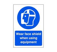 Wear face shield when using equipment - safety sign, ppe clothing, ppe, protective clothing - High tack self-adhesive sticker (150mm x 100mm) Viewing Distance within 3m.