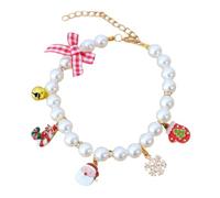 Wear Resistant Puppy Collar with Bells Festive Kitten and Dog Accessory Decorative Pearl Pet Necklace for Christmas Parties and Pink Santa S