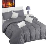 Wear & Snug Duvet Cover Sets King100% Egyptian Cotton Plain Dyed Duvet Quilt Cover With Pillowcases 200 Thread Count Super Soft Half Bedding Set (Grey)