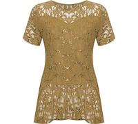 WEAR THE FASHION Womens Plus Size Frill Peplum Short Sleeve Top Ladies Sequin Lace Round Neck Party T Shirt Gold