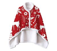 Wearable Blanket Christmas Shawl Doublelayer Wrap Blanket, Ultra Soft Flannel Shawl with Buckle, Warm Cosy Christmas Throw Cloak for Women Girls Adults(Red1,90 * 130cm)